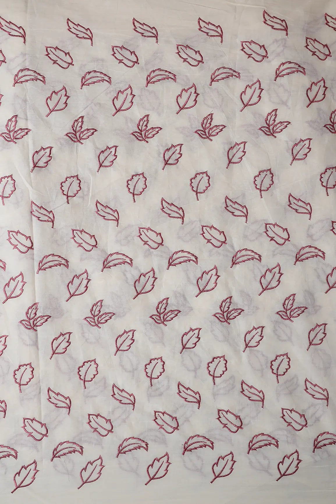 AIzaSyBcstauz-XMPRhEY21AUzeo032pxrXB5Ug - Beautiful Mauve Leafy Embroidery On Off White Organic Cotton Fabric