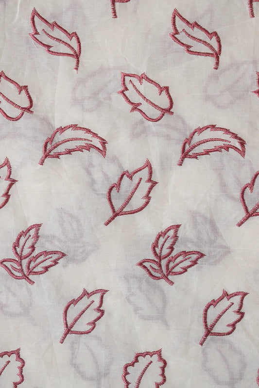 AIzaSyBcstauz-XMPRhEY21AUzeo032pxrXB5Ug - Beautiful Mauve Leafy Embroidery On Off White Organic Cotton Fabric
