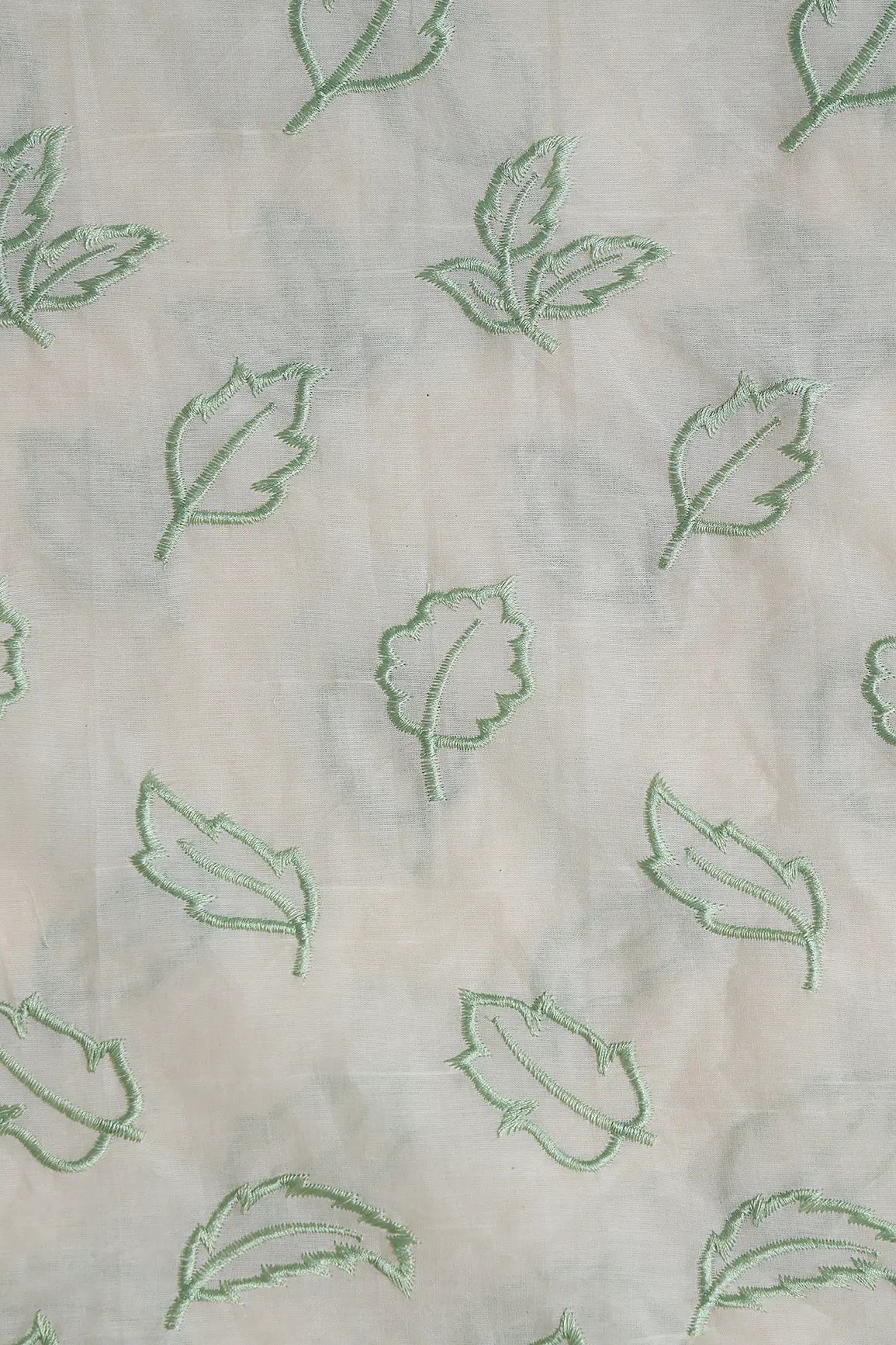 AIzaSyBcstauz-XMPRhEY21AUzeo032pxrXB5Ug - Beautiful Olive Leafy Embroidery On Off White Organic Cotton Fabric