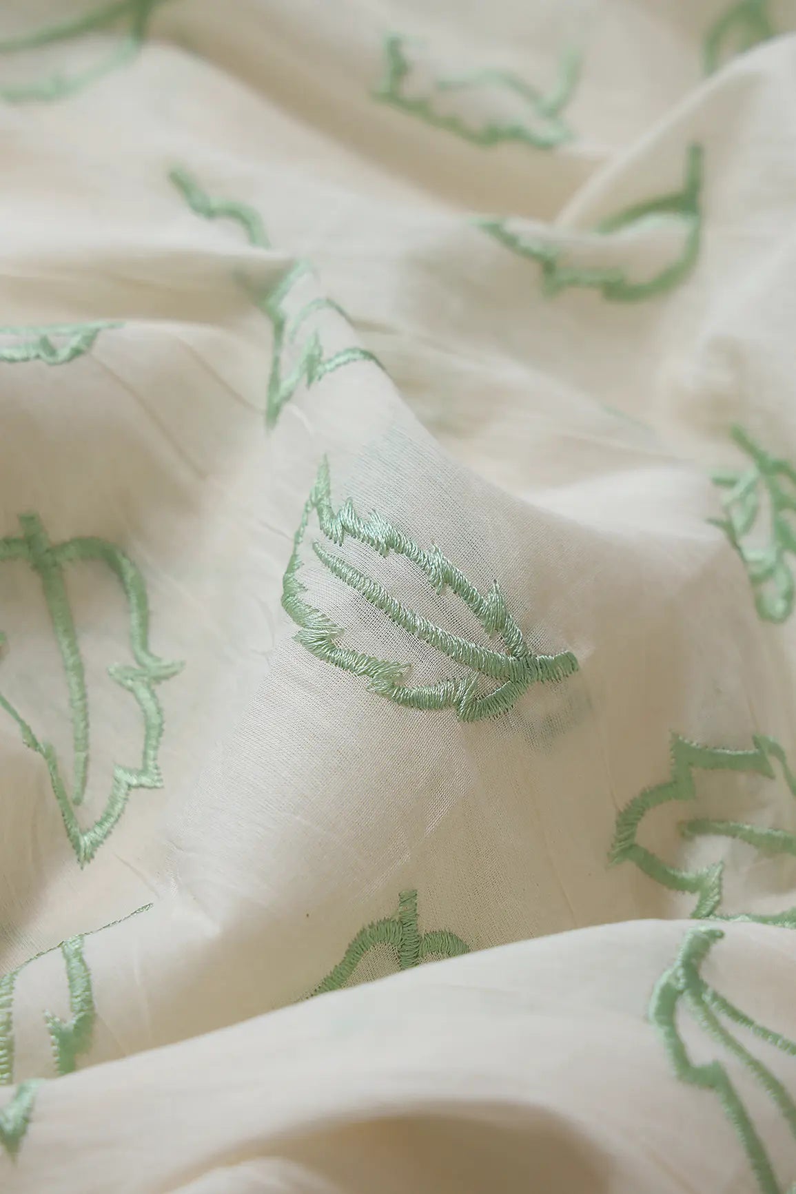 AIzaSyBcstauz-XMPRhEY21AUzeo032pxrXB5Ug - Beautiful Olive Leafy Embroidery On Off White Organic Cotton Fabric