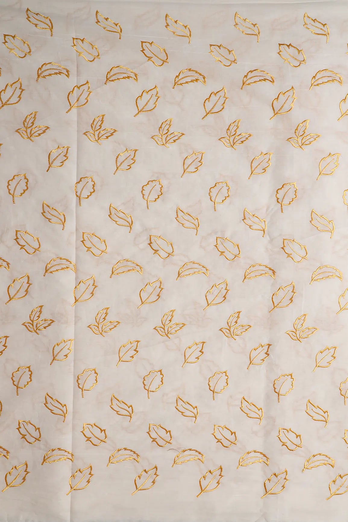 AIzaSyBcstauz-XMPRhEY21AUzeo032pxrXB5Ug - Beautiful Mustard Leafy Embroidery On Off White Organic Cotton Fabric