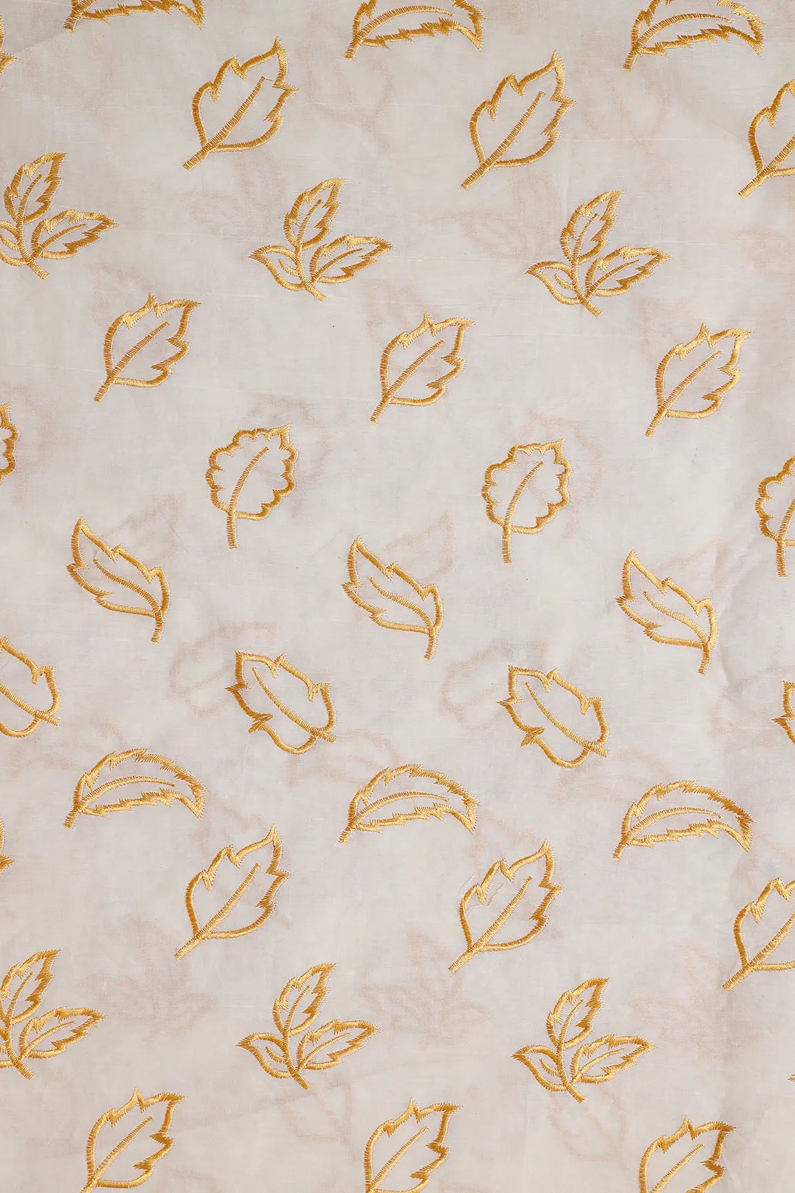 AIzaSyBcstauz-XMPRhEY21AUzeo032pxrXB5Ug - Beautiful Mustard Leafy Embroidery On Off White Organic Cotton Fabric