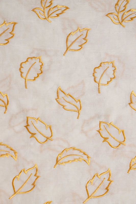 AIzaSyBcstauz-XMPRhEY21AUzeo032pxrXB5Ug - Beautiful Mustard Leafy Embroidery On Off White Organic Cotton Fabric