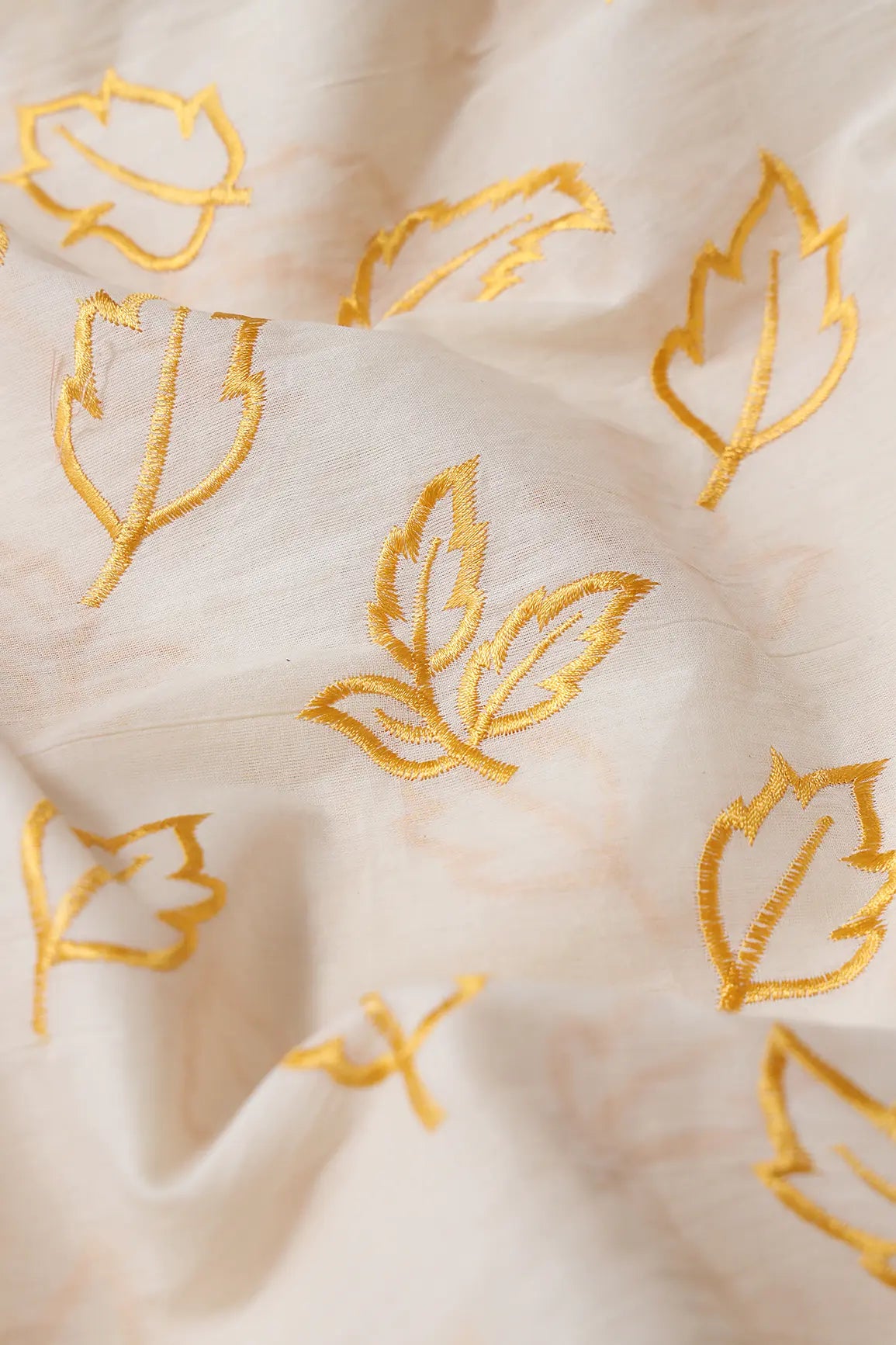 AIzaSyBcstauz-XMPRhEY21AUzeo032pxrXB5Ug - Beautiful Mustard Leafy Embroidery On Off White Organic Cotton Fabric