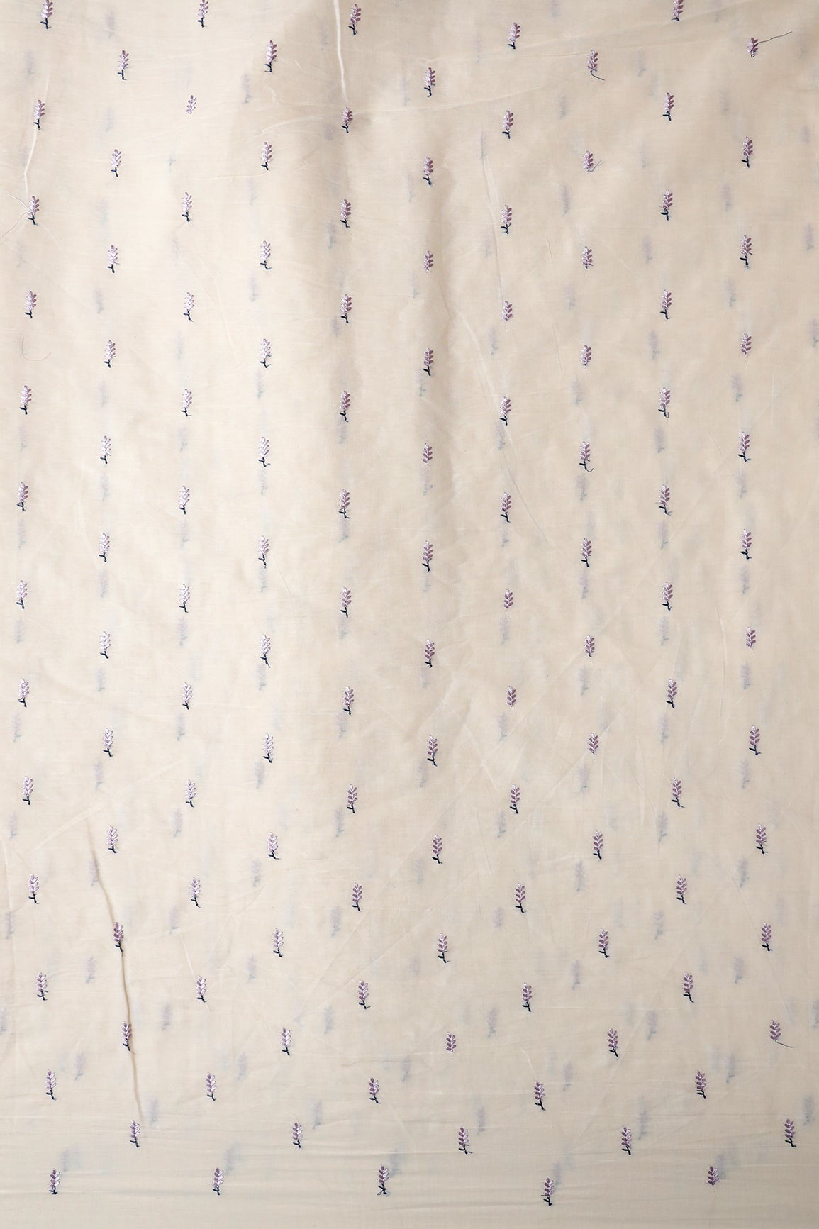 AIzaSyBcstauz-XMPRhEY21AUzeo032pxrXB5Ug - Lavender Small Leafy Embroidery On Off White Pure Cotton Fabric