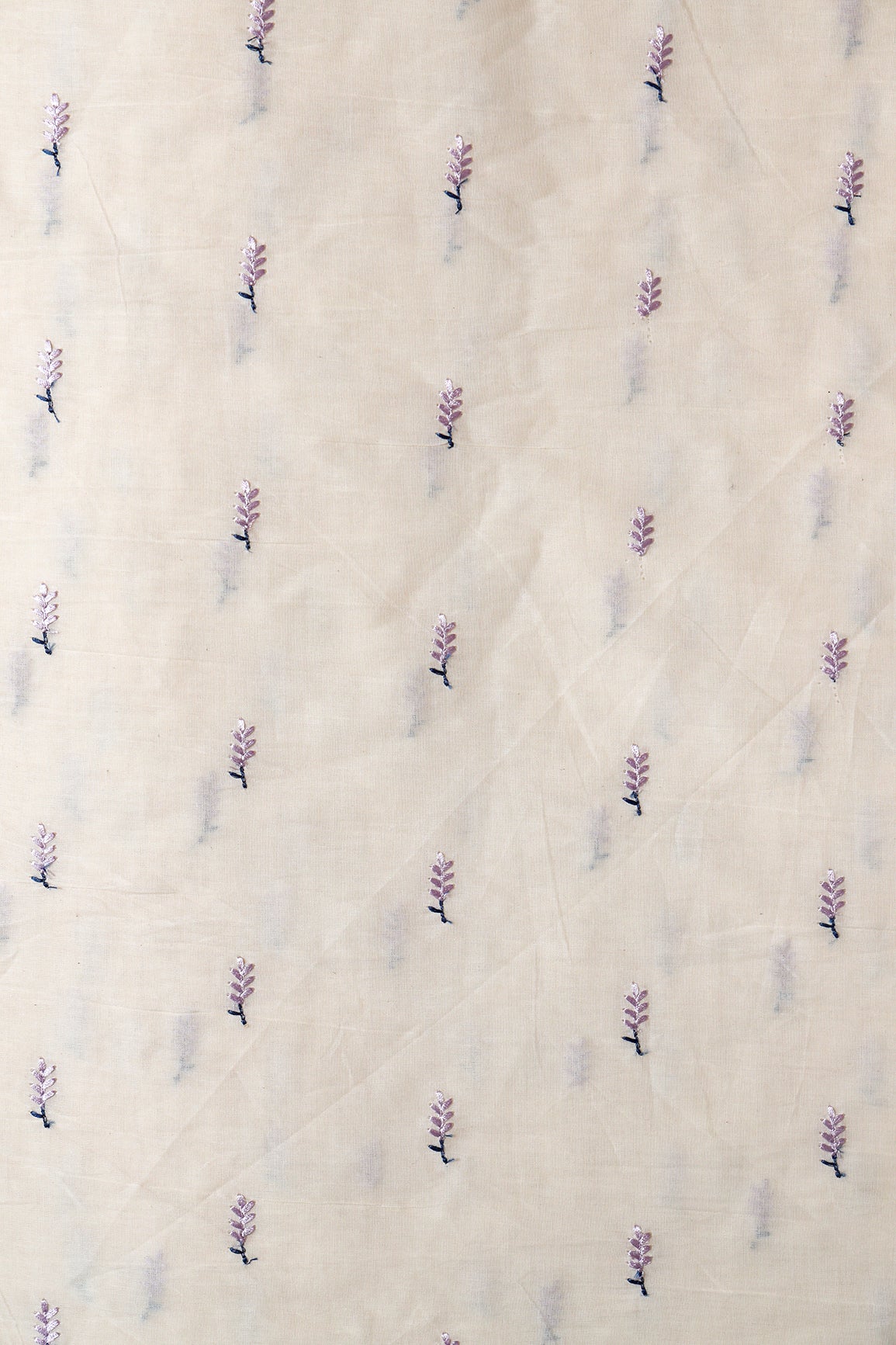 AIzaSyBcstauz-XMPRhEY21AUzeo032pxrXB5Ug - Lavender Small Leafy Embroidery On Off White Pure Cotton Fabric