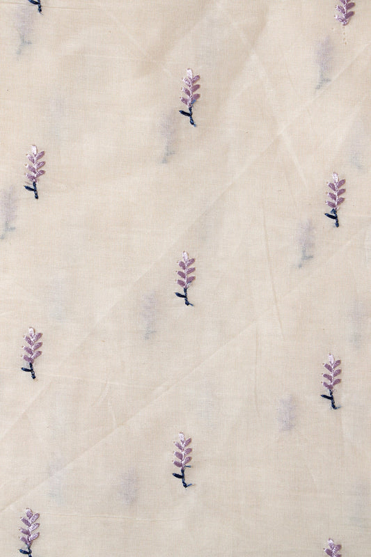 AIzaSyBcstauz-XMPRhEY21AUzeo032pxrXB5Ug - Lavender Small Leafy Embroidery On Off White Pure Cotton Fabric