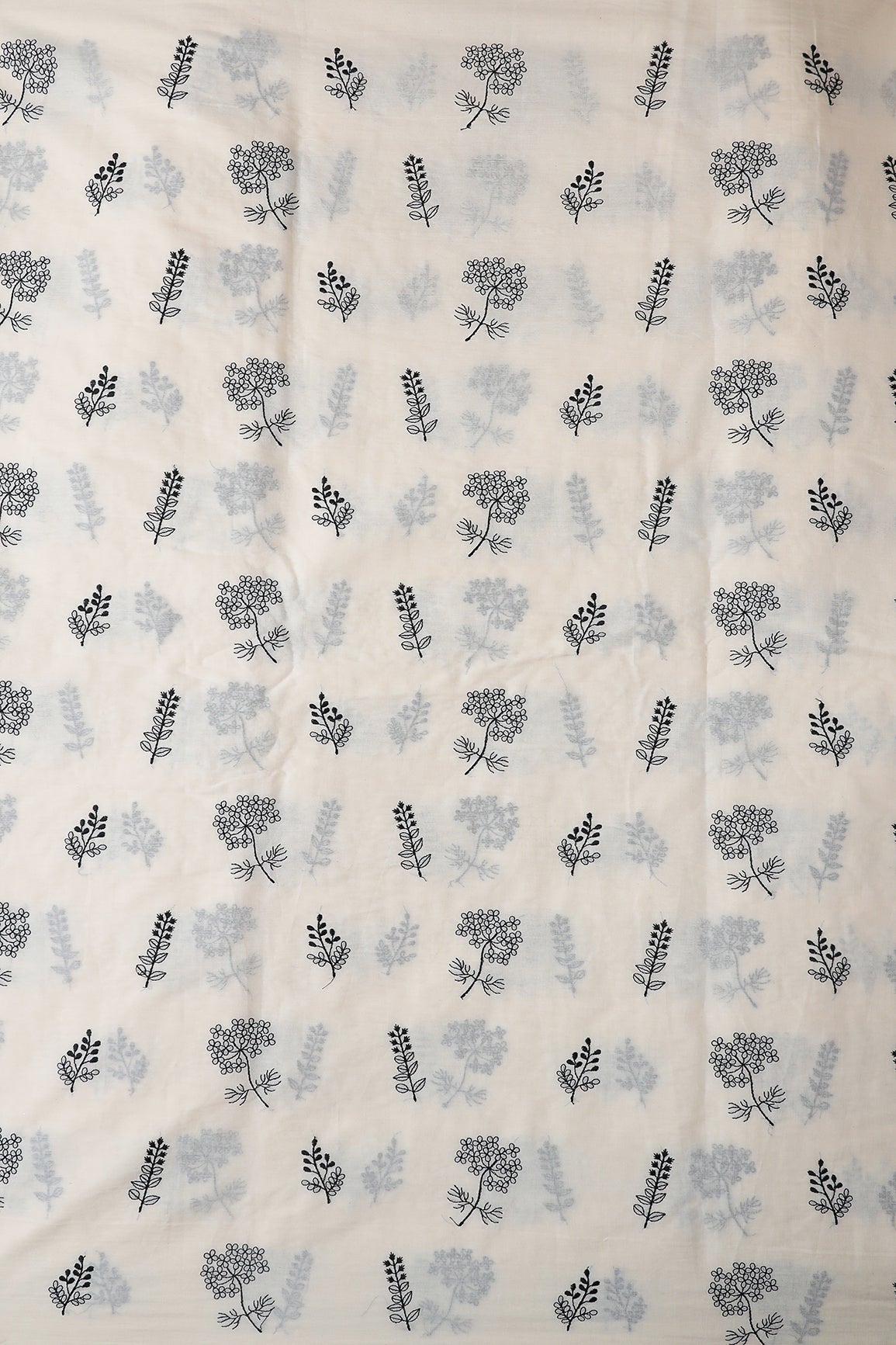 AIzaSyBcstauz-XMPRhEY21AUzeo032pxrXB5Ug - Black Thread beautiful Leafy Embroidery On Off White Organic Cotton Fabric