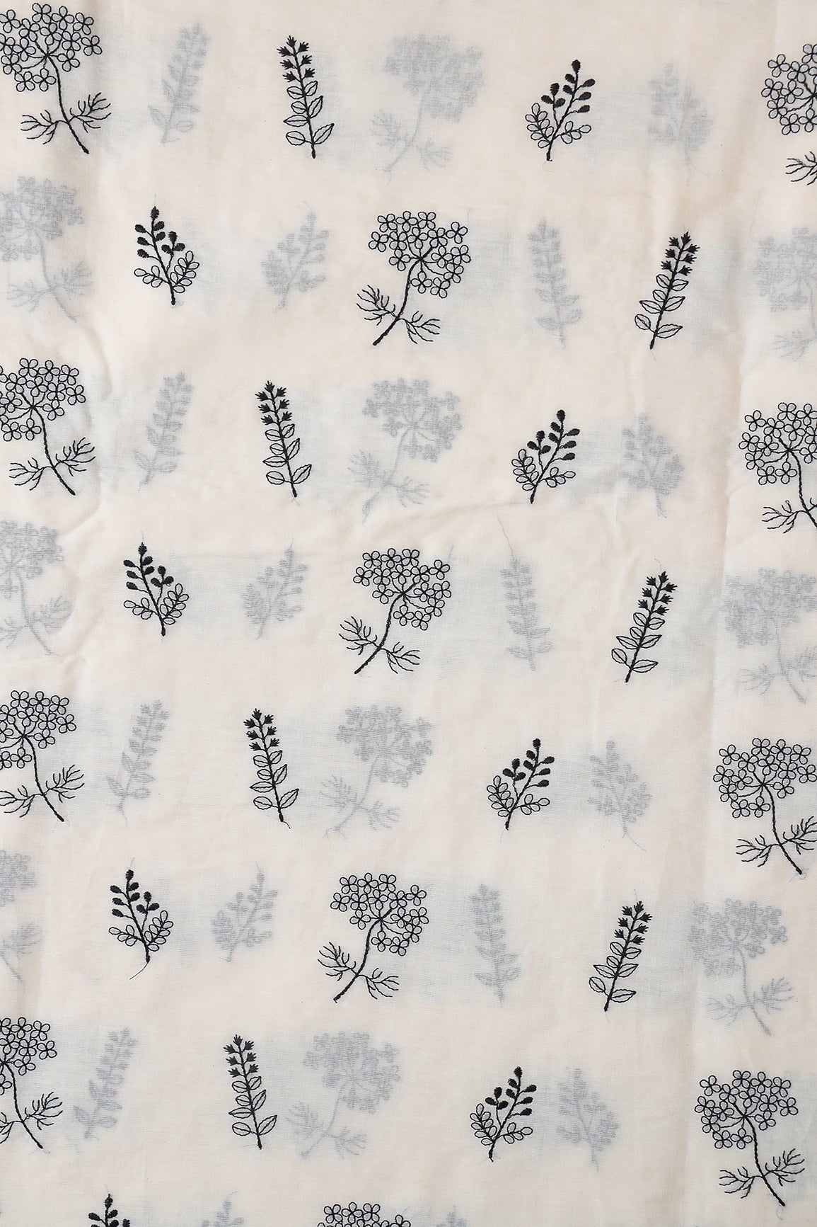 AIzaSyBcstauz-XMPRhEY21AUzeo032pxrXB5Ug - Black Thread beautiful Leafy Embroidery On Off White Organic Cotton Fabric