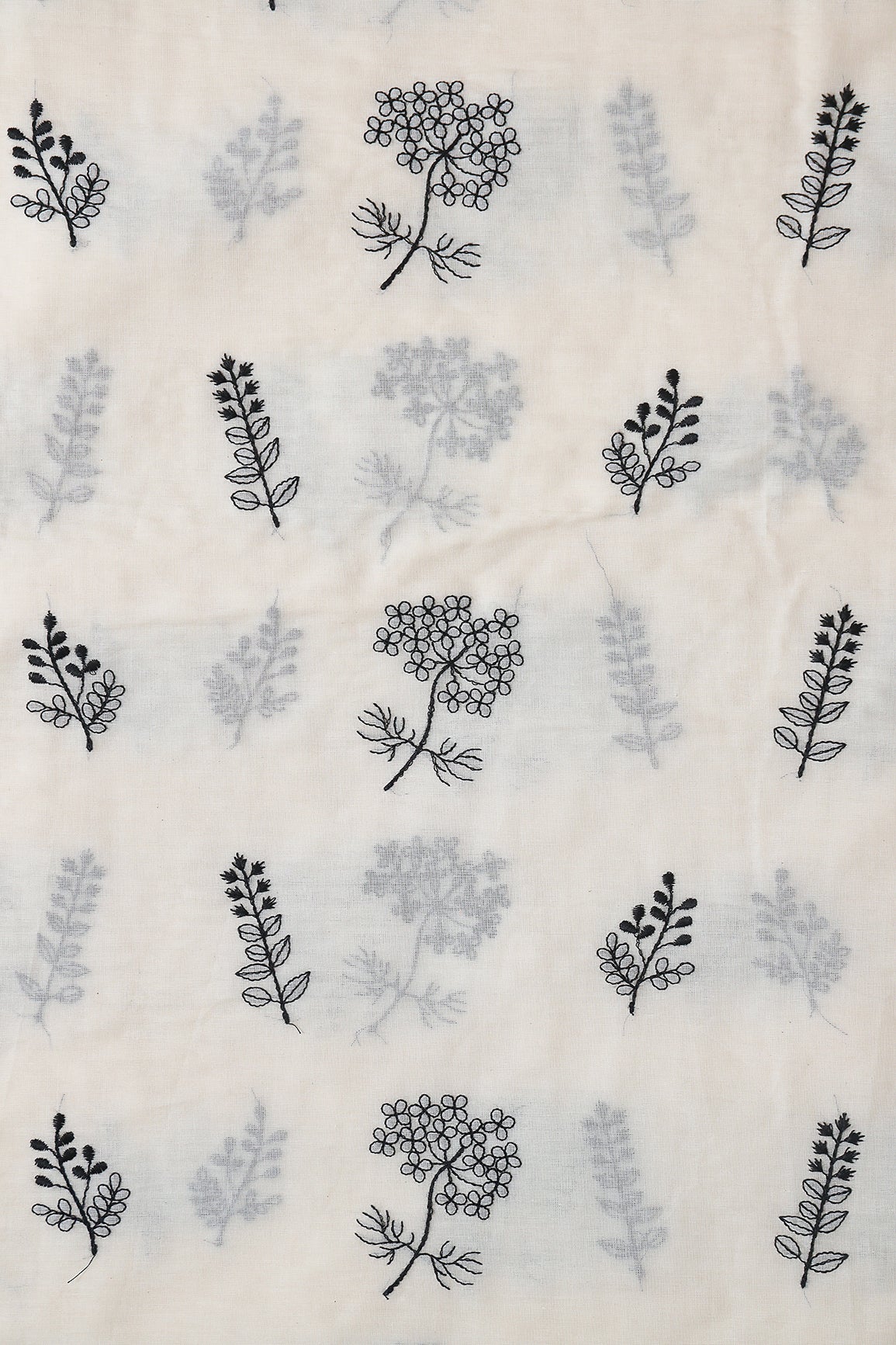 AIzaSyBcstauz-XMPRhEY21AUzeo032pxrXB5Ug - Black Thread beautiful Leafy Embroidery On Off White Organic Cotton Fabric