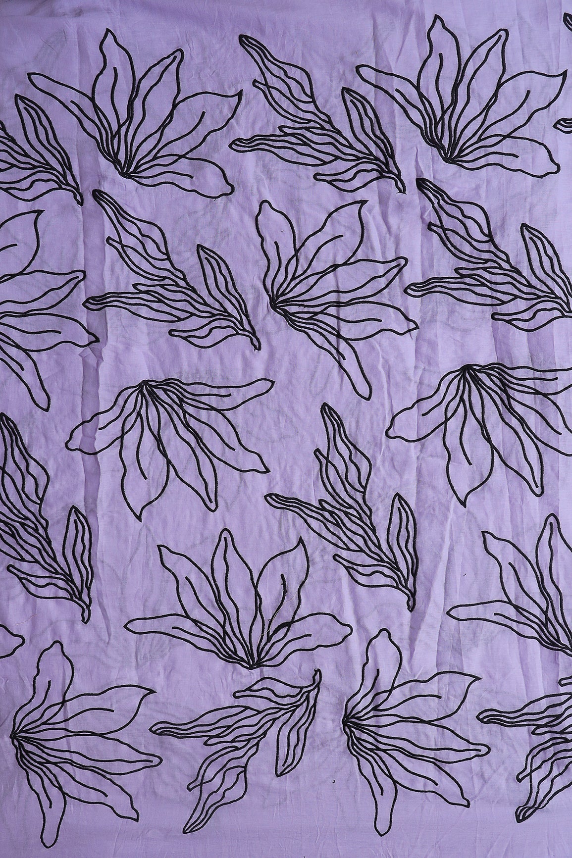 AIzaSyBcstauz-XMPRhEY21AUzeo032pxrXB5Ug - Beautiful Black Floral Embroidery On Lavender Pure Mul Cotton Fabric