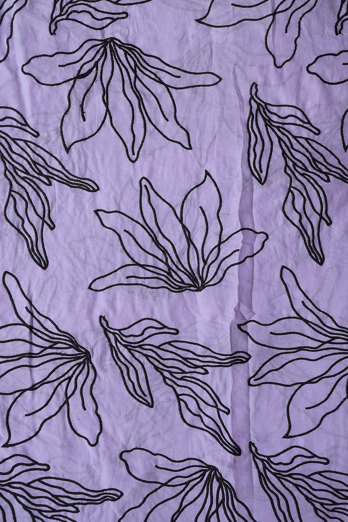 AIzaSyBcstauz-XMPRhEY21AUzeo032pxrXB5Ug - Beautiful Black Floral Embroidery On Lavender Pure Mul Cotton Fabric