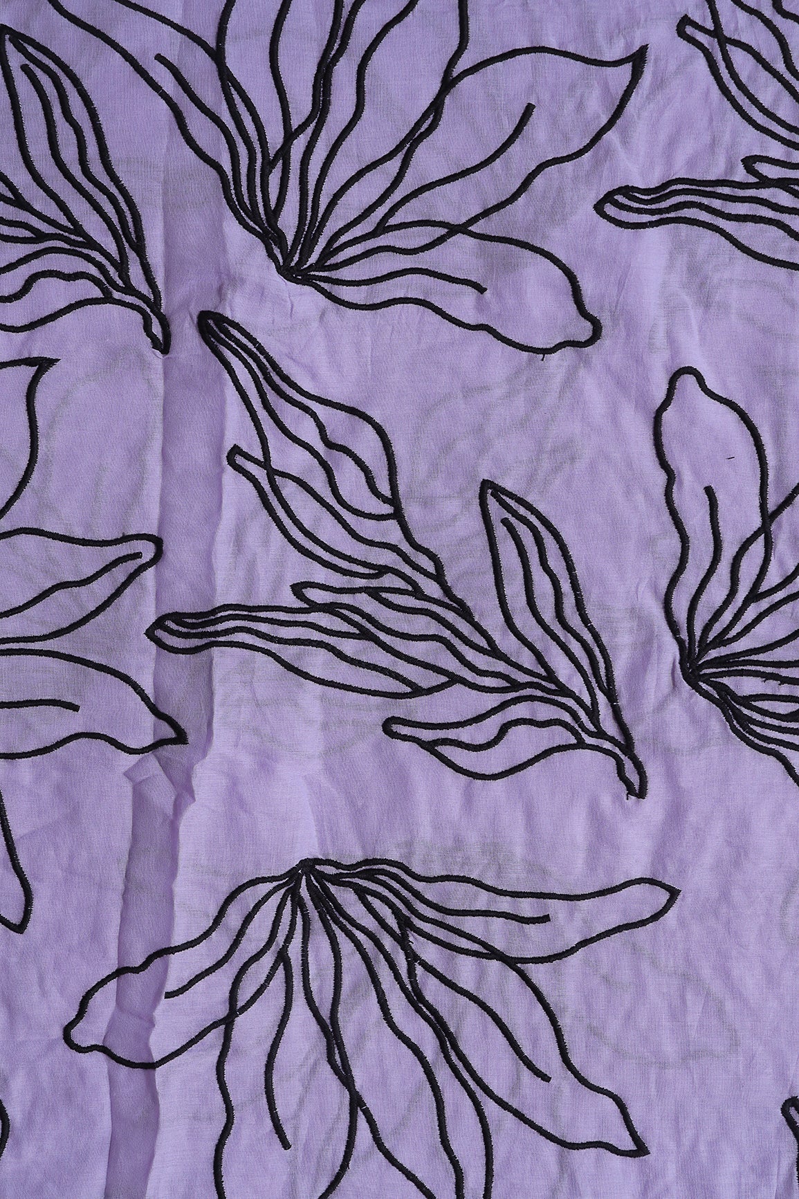 AIzaSyBcstauz-XMPRhEY21AUzeo032pxrXB5Ug - Beautiful Black Floral Embroidery On Lavender Pure Mul Cotton Fabric
