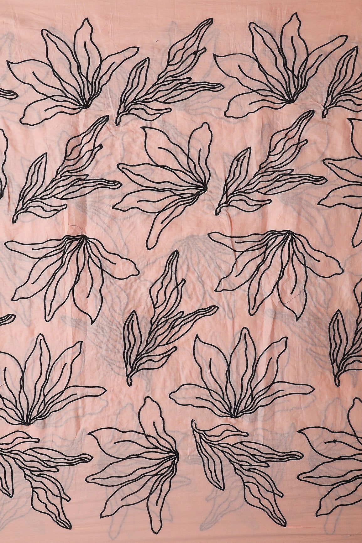 AIzaSyBcstauz-XMPRhEY21AUzeo032pxrXB5Ug - Beautiful Black Floral Embroidery On Peach Pure Mul Cotton Fabric
