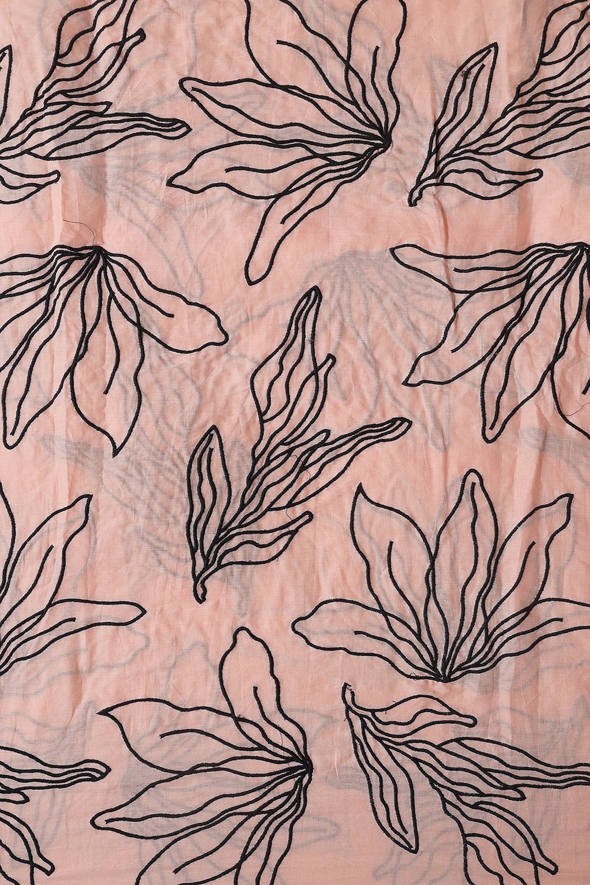 AIzaSyBcstauz-XMPRhEY21AUzeo032pxrXB5Ug - Beautiful Black Floral Embroidery On Peach Pure Mul Cotton Fabric