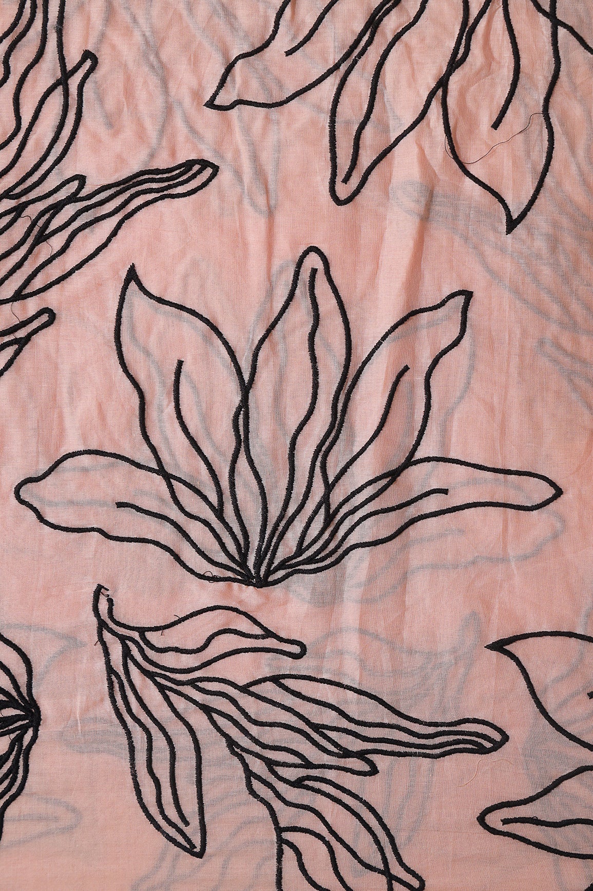 AIzaSyBcstauz-XMPRhEY21AUzeo032pxrXB5Ug - Beautiful Black Floral Embroidery On Peach Pure Mul Cotton Fabric