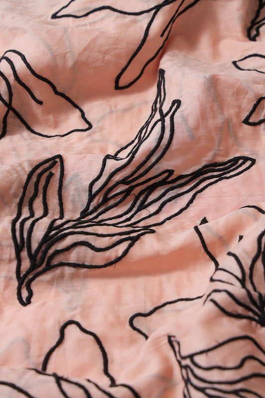 AIzaSyBcstauz-XMPRhEY21AUzeo032pxrXB5Ug - Black Floral Embroidery On Peach Pure Mul Cotton Unstitched Suit Set (2 Piece)