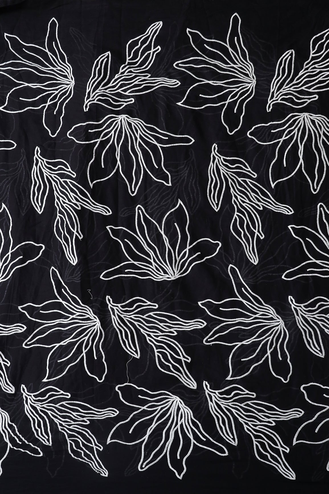 AIzaSyBcstauz-XMPRhEY21AUzeo032pxrXB5Ug - Beautiful White Floral Embroidery On Black Pure Mul Cotton Fabric