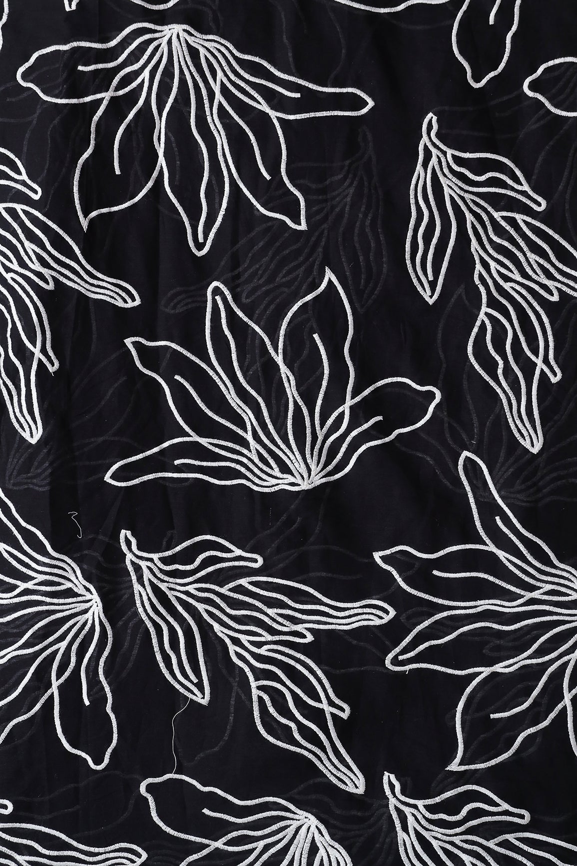 AIzaSyBcstauz-XMPRhEY21AUzeo032pxrXB5Ug - Beautiful White Floral Embroidery On Black Pure Mul Cotton Fabric