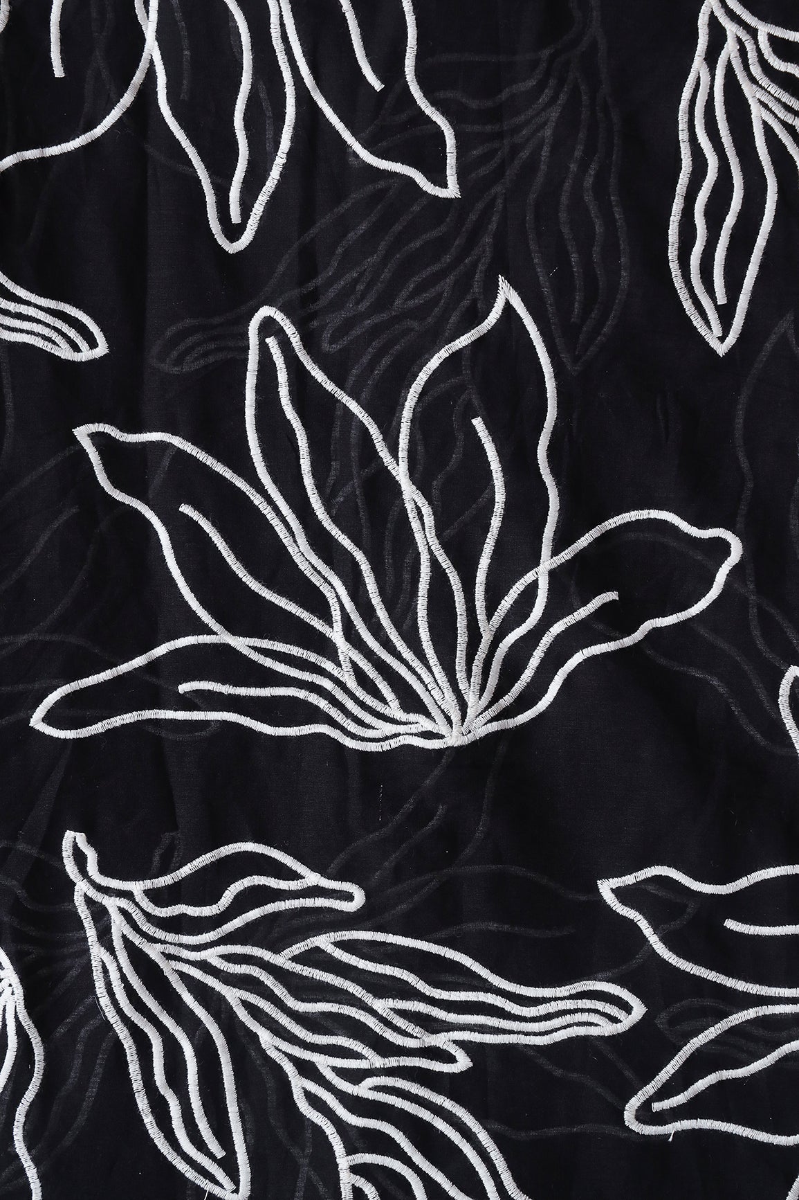 AIzaSyBcstauz-XMPRhEY21AUzeo032pxrXB5Ug - Beautiful White Floral Embroidery On Black Pure Mul Cotton Fabric