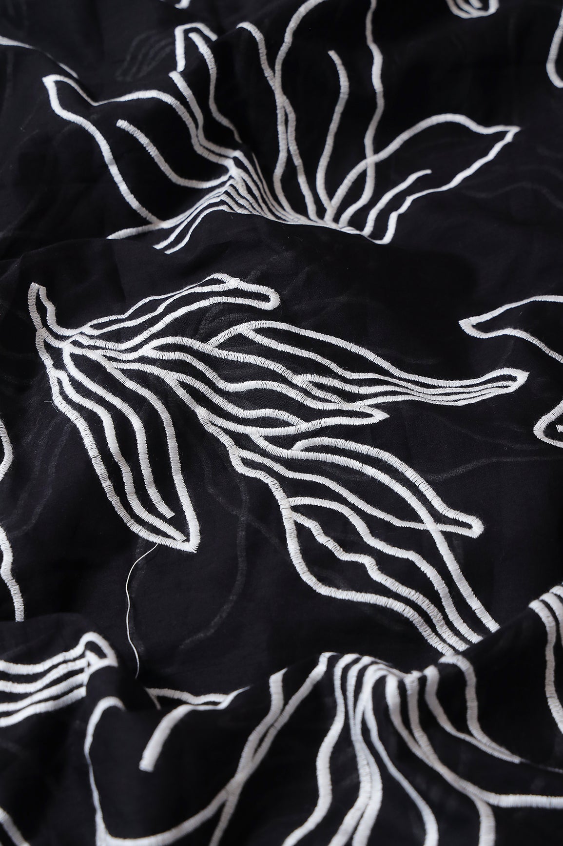 AIzaSyBcstauz-XMPRhEY21AUzeo032pxrXB5Ug - Beautiful White Floral Embroidery On Black Pure Mul Cotton Fabric
