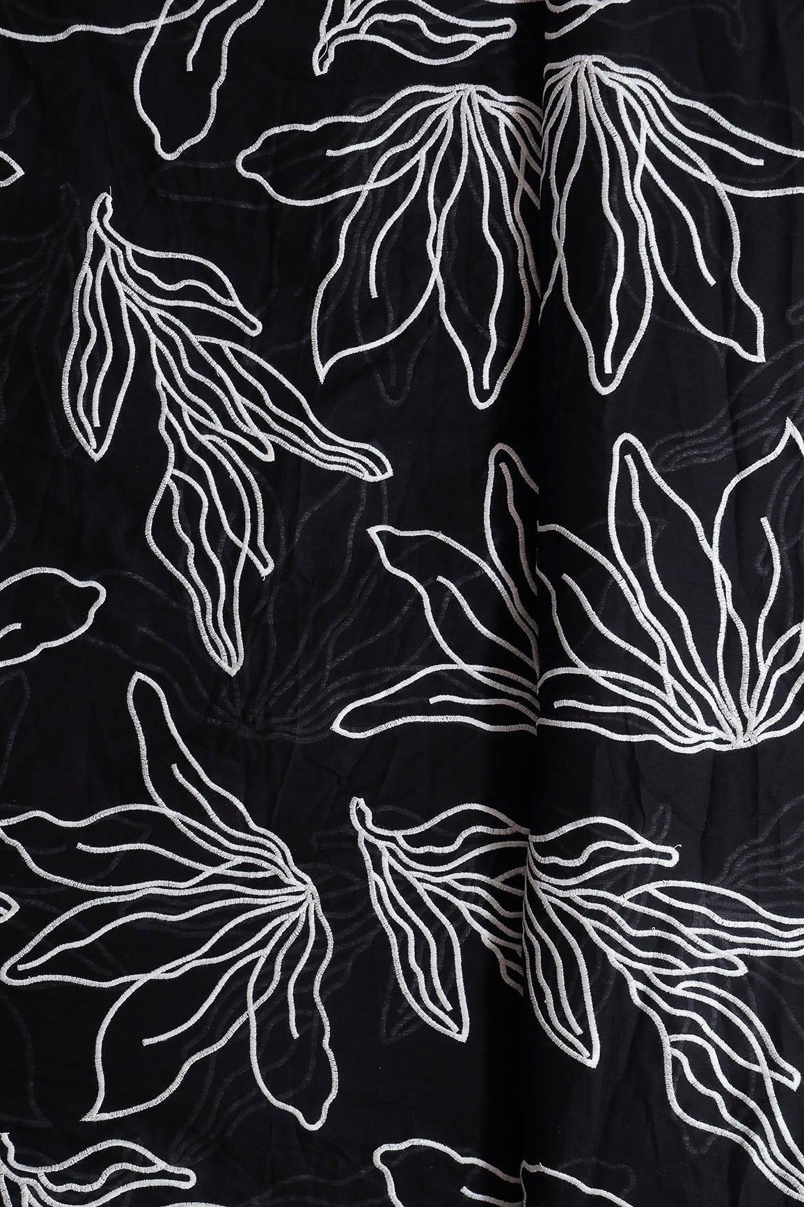 AIzaSyBcstauz-XMPRhEY21AUzeo032pxrXB5Ug - Beautiful White Floral Embroidery On Black Pure Mul Cotton Fabric