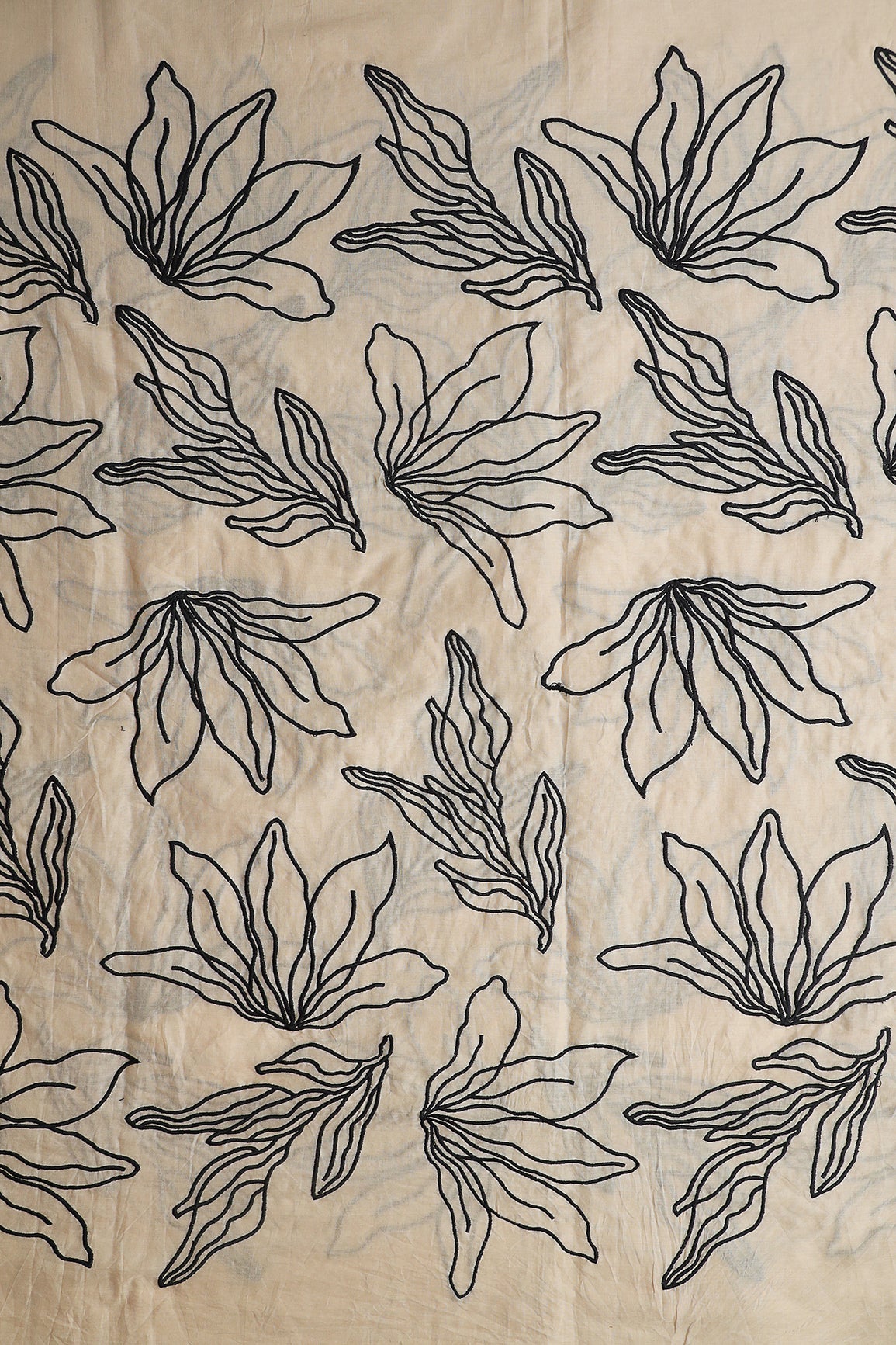 AIzaSyBcstauz-XMPRhEY21AUzeo032pxrXB5Ug - Beautiful Black Floral Embroidery On Beige Pure Mul Cotton Fabric