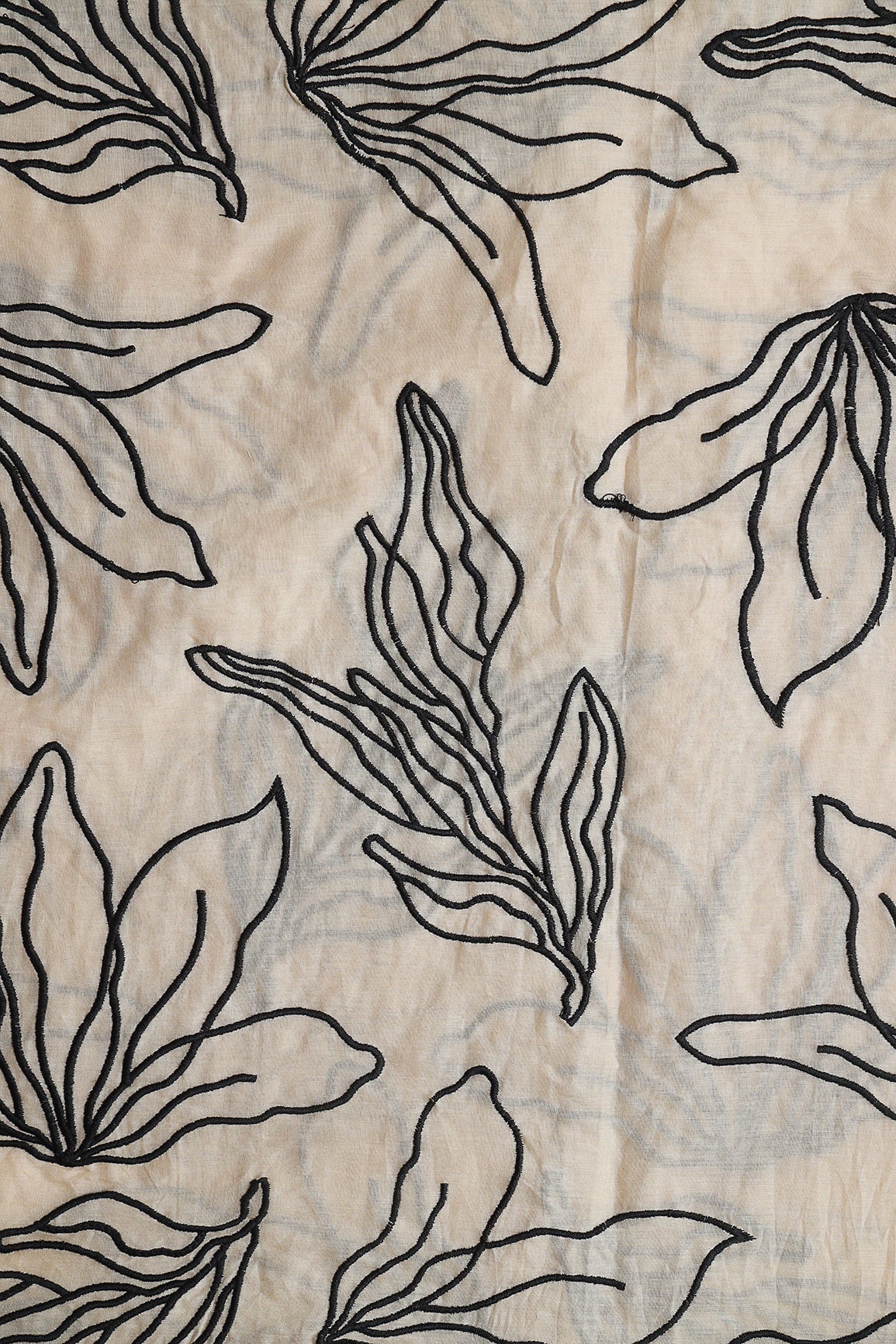 AIzaSyBcstauz-XMPRhEY21AUzeo032pxrXB5Ug - Beautiful Black Floral Embroidery On Beige Pure Mul Cotton Fabric