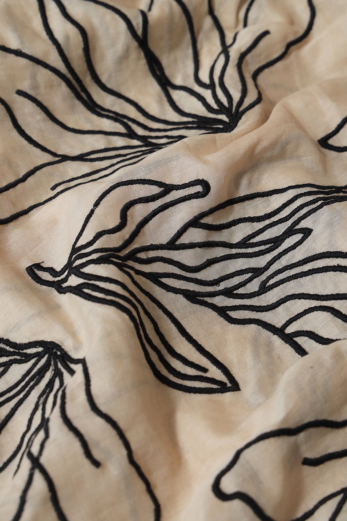 AIzaSyBcstauz-XMPRhEY21AUzeo032pxrXB5Ug - Beautiful Black Floral Embroidery On Beige Pure Mul Cotton Fabric