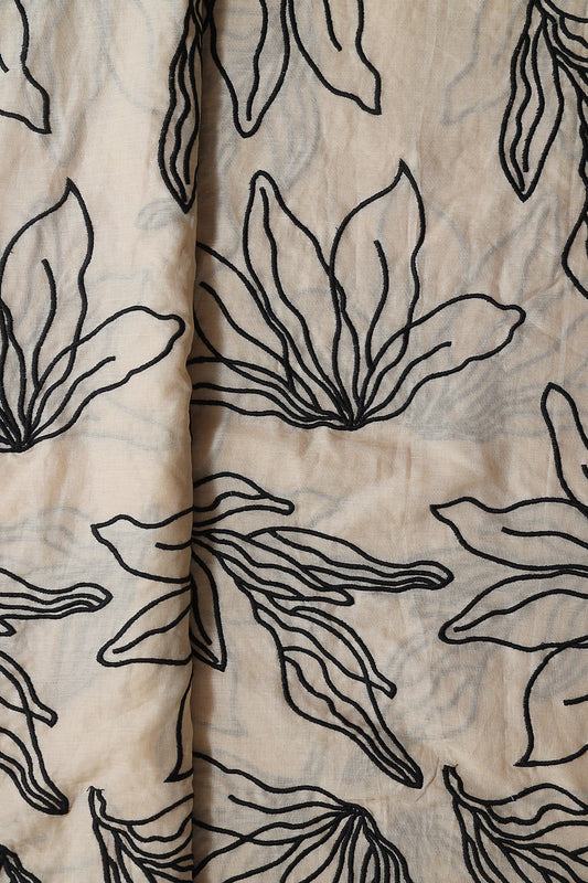 AIzaSyBcstauz-XMPRhEY21AUzeo032pxrXB5Ug - Beautiful Black Floral Embroidery On Beige Pure Mul Cotton Fabric