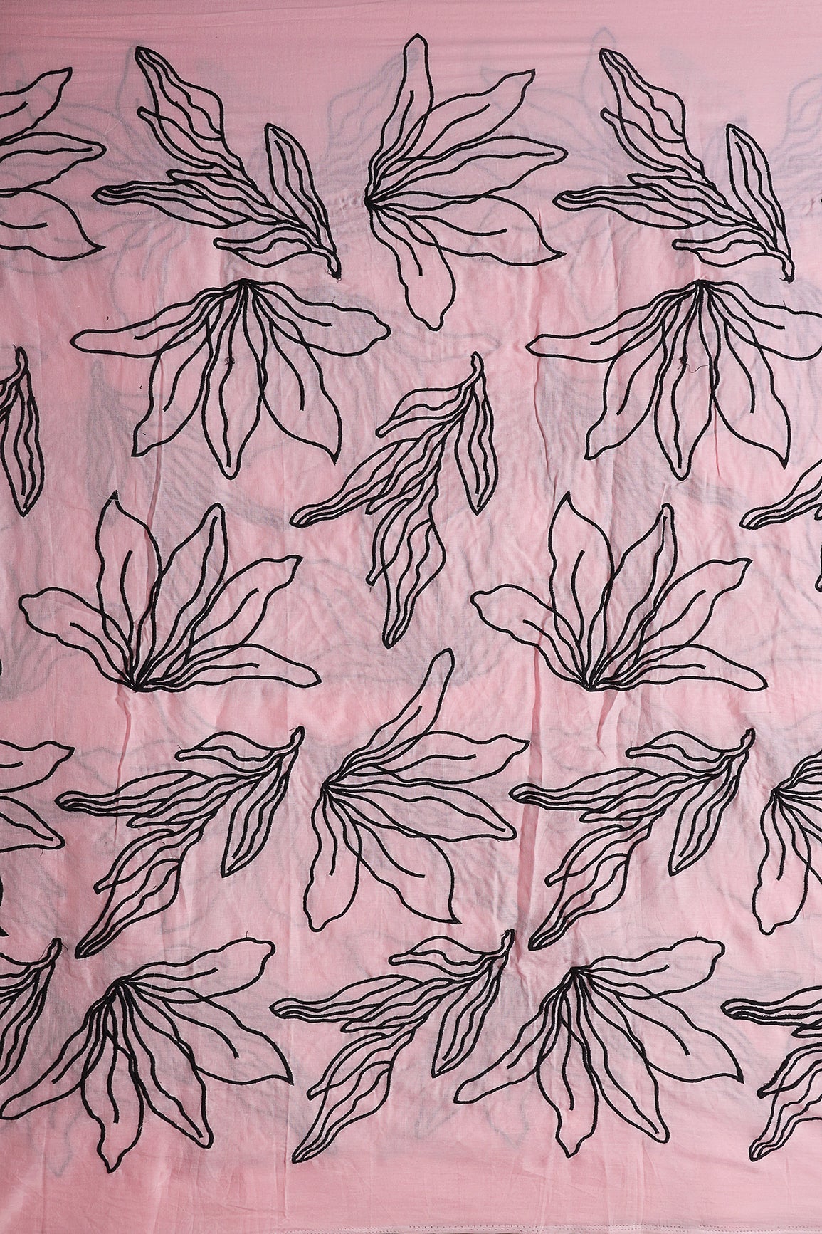 AIzaSyBcstauz-XMPRhEY21AUzeo032pxrXB5Ug - Beautiful Black Floral Embroidery On Pastel Pink Pure Mul Cotton Fabric