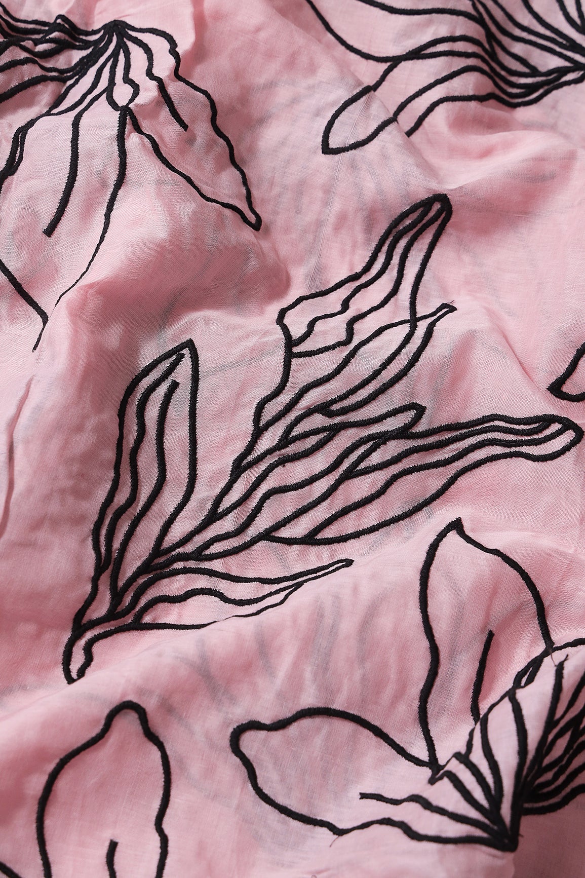 AIzaSyBcstauz-XMPRhEY21AUzeo032pxrXB5Ug - Beautiful Black Floral Embroidery On Pastel Pink Pure Mul Cotton Fabric