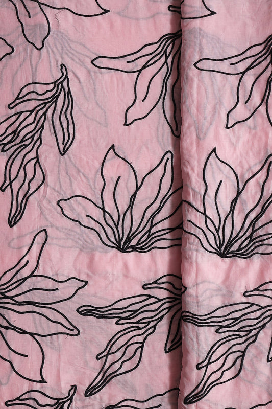 AIzaSyBcstauz-XMPRhEY21AUzeo032pxrXB5Ug - Beautiful Black Floral Embroidery On Pastel Pink Pure Mul Cotton Fabric