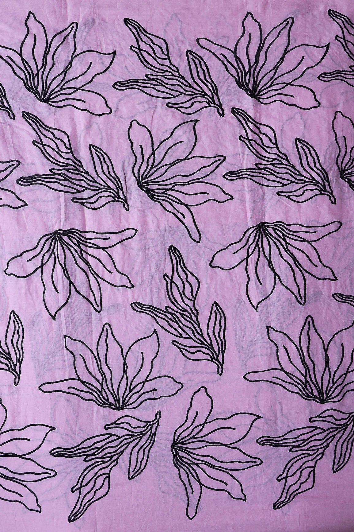AIzaSyBcstauz-XMPRhEY21AUzeo032pxrXB5Ug - Beautiful Black Floral Embroidery On Lilac Pure Mul Cotton Fabric
