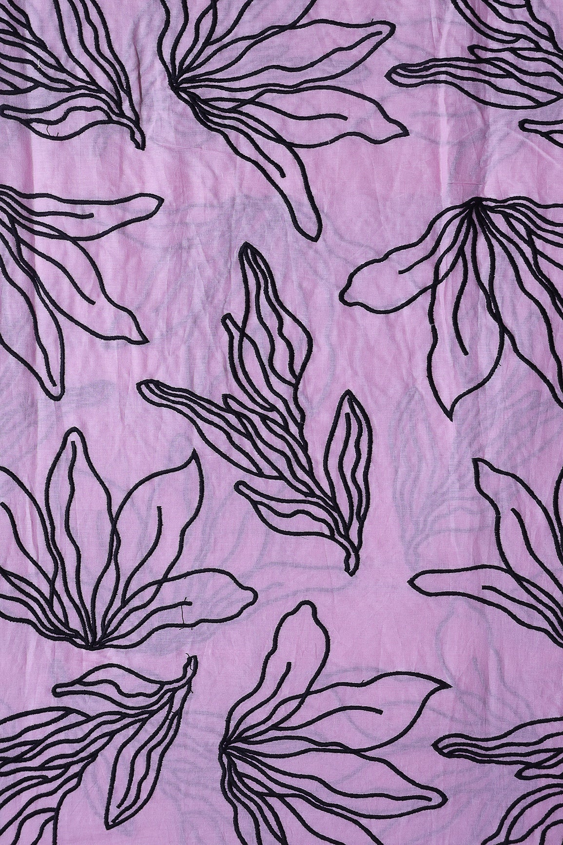 AIzaSyBcstauz-XMPRhEY21AUzeo032pxrXB5Ug - Beautiful Black Floral Embroidery On Lilac Pure Mul Cotton Fabric