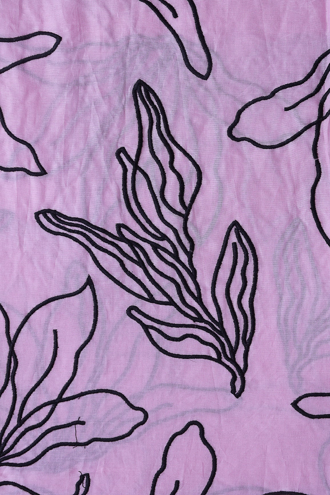 AIzaSyBcstauz-XMPRhEY21AUzeo032pxrXB5Ug - Beautiful Black Floral Embroidery On Lilac Pure Mul Cotton Fabric