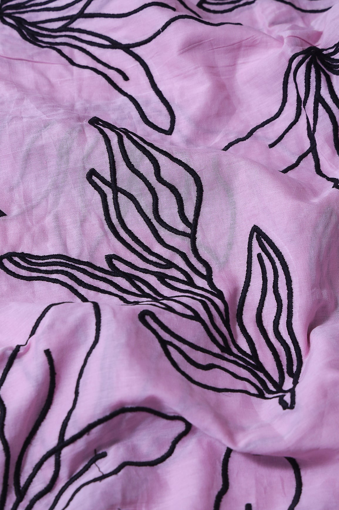 AIzaSyBcstauz-XMPRhEY21AUzeo032pxrXB5Ug - Beautiful Black Floral Embroidery On Lilac Pure Mul Cotton Fabric