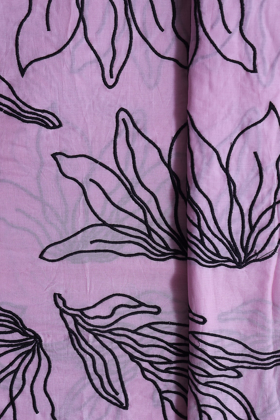 AIzaSyBcstauz-XMPRhEY21AUzeo032pxrXB5Ug - Beautiful Black Floral Embroidery On Lilac Pure Mul Cotton Fabric