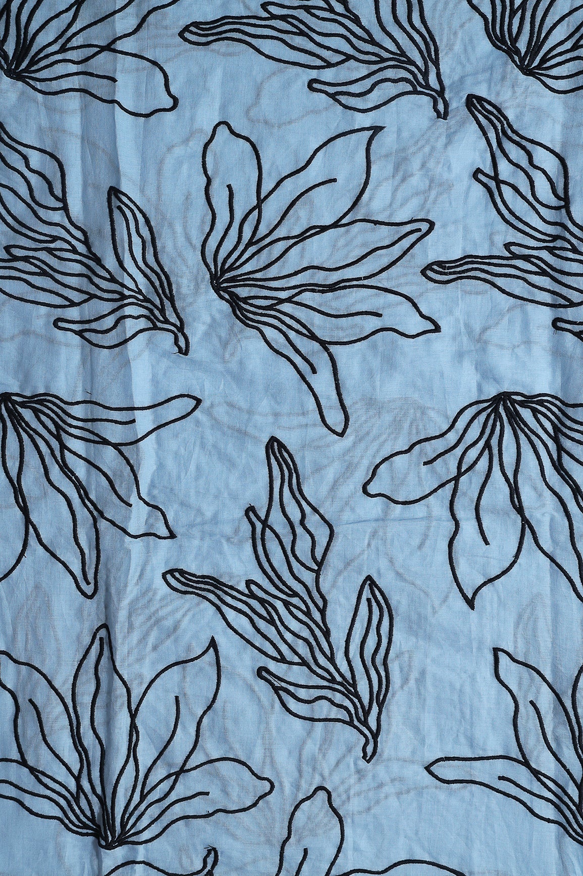 AIzaSyBcstauz-XMPRhEY21AUzeo032pxrXB5Ug - Beautiful Black Floral Embroidery On Pastel Blue Pure Mul Cotton Fabric