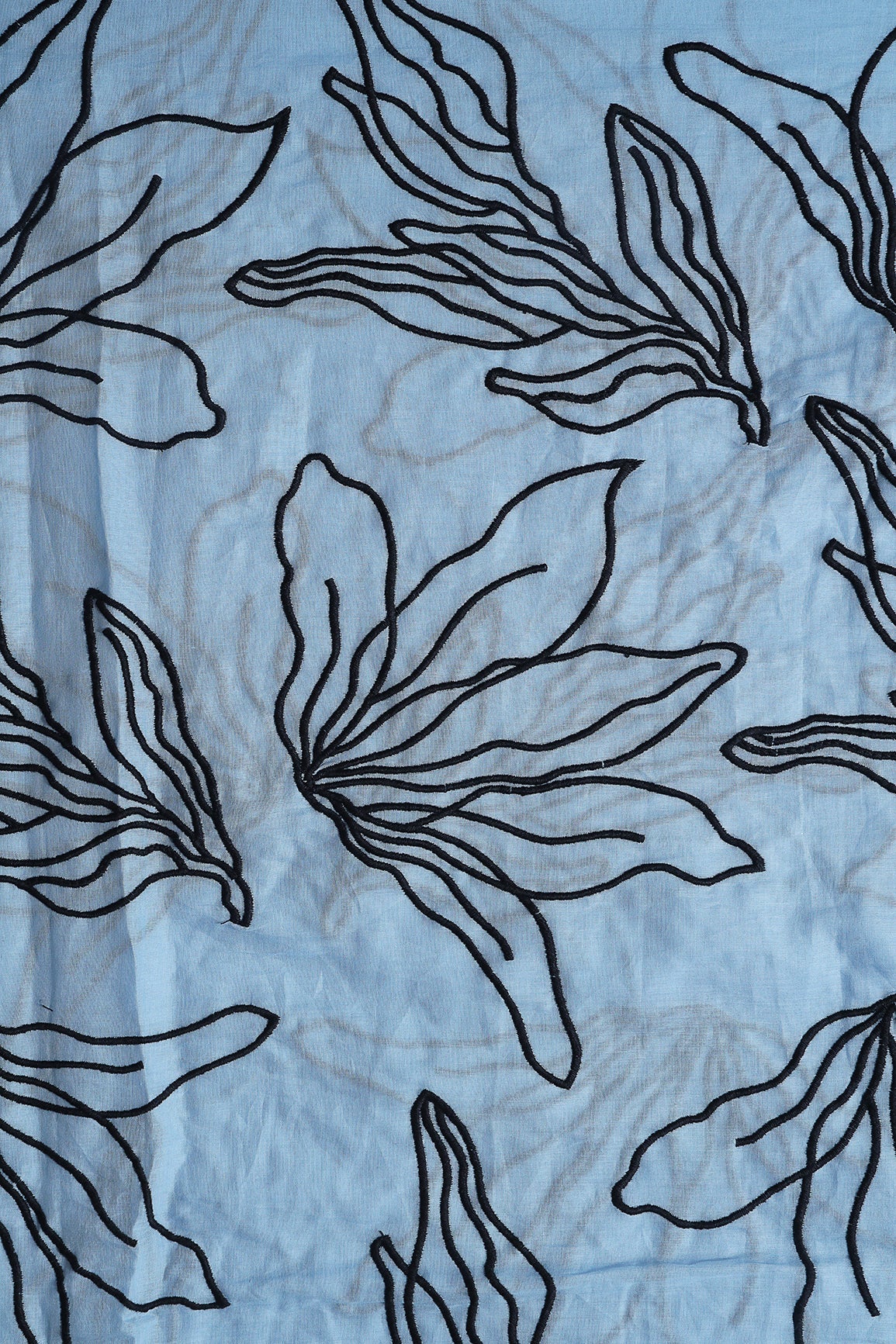 AIzaSyBcstauz-XMPRhEY21AUzeo032pxrXB5Ug - Beautiful Black Floral Embroidery On Pastel Blue Pure Mul Cotton Fabric