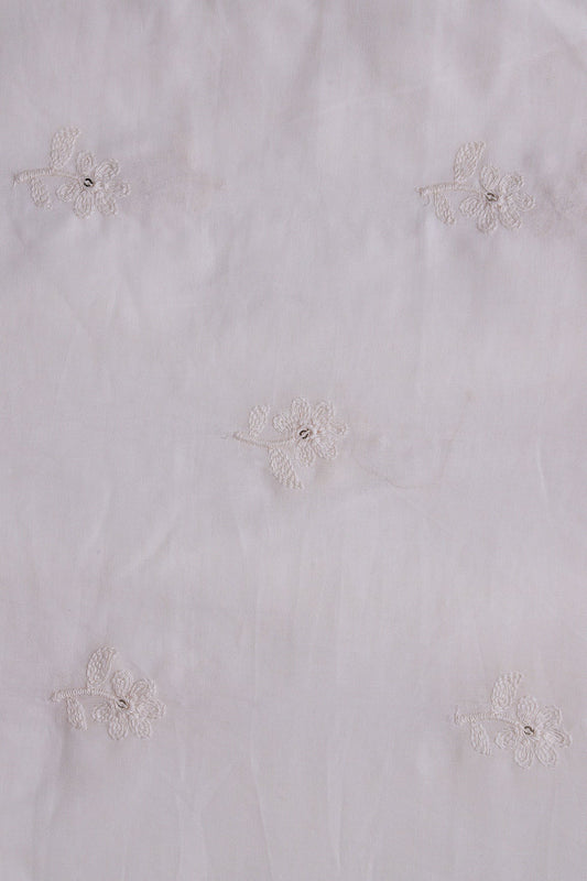 White Thread Small Floral Embroidery On Off White Pure Mul Cotton Fabric