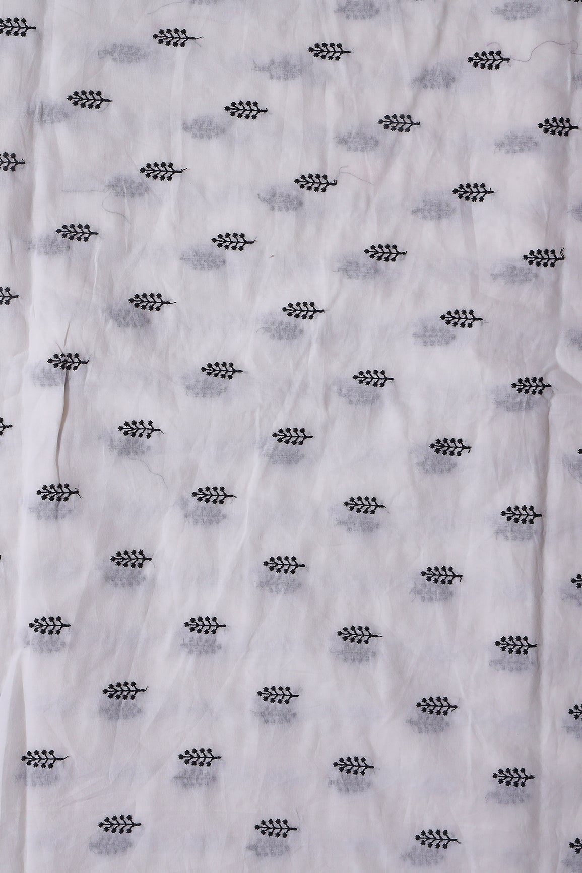 AIzaSyBcstauz-XMPRhEY21AUzeo032pxrXB5Ug - Black Thread Leafy Embroidery On White Pure Mul Cotton Fabric