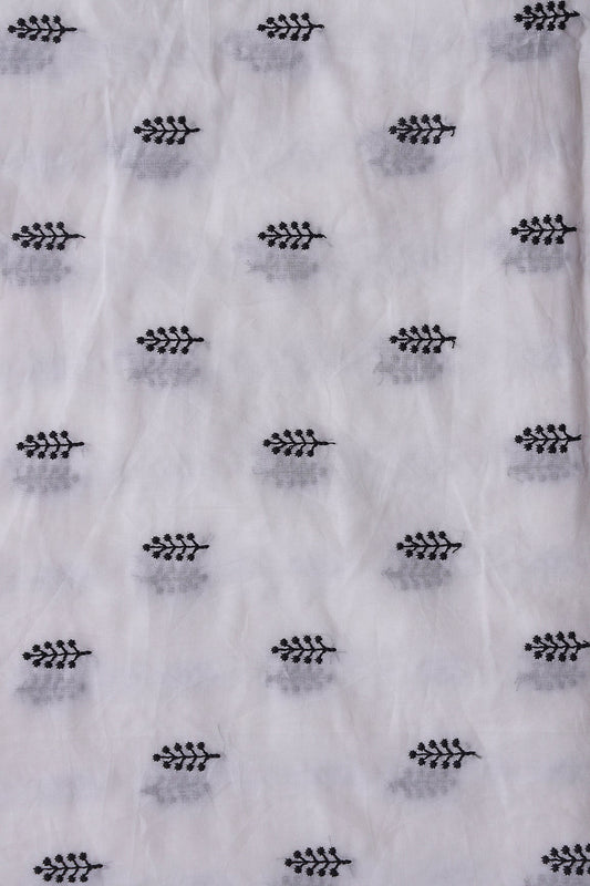 AIzaSyBcstauz-XMPRhEY21AUzeo032pxrXB5Ug - Black Thread Leafy Embroidery On White Pure Mul Cotton Fabric