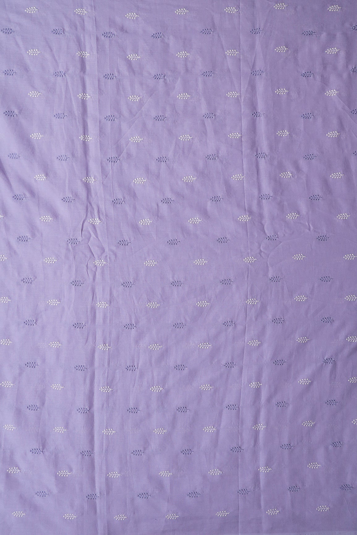 AIzaSyBcstauz-XMPRhEY21AUzeo032pxrXB5Ug - Lavender And White Thread Leafy Embroidery On Lavender Pure Mul Cotton Fabric