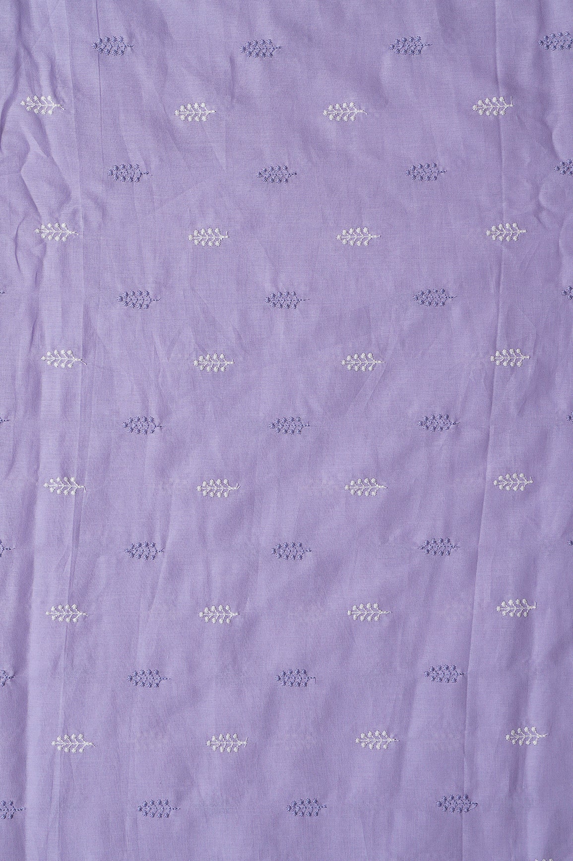 AIzaSyBcstauz-XMPRhEY21AUzeo032pxrXB5Ug - Lavender And White Thread Leafy Embroidery On Lavender Pure Mul Cotton Fabric