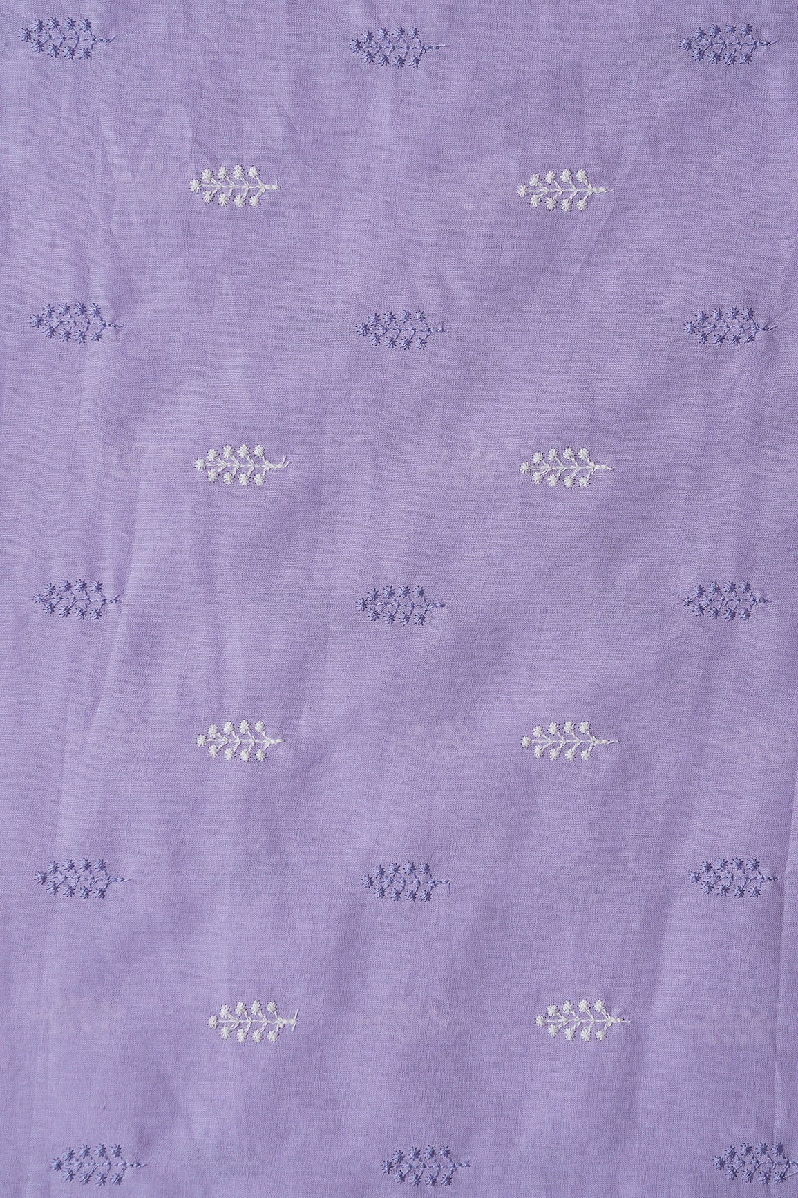AIzaSyBcstauz-XMPRhEY21AUzeo032pxrXB5Ug - Lavender And White Thread Leafy Embroidery On Lavender Pure Mul Cotton Fabric