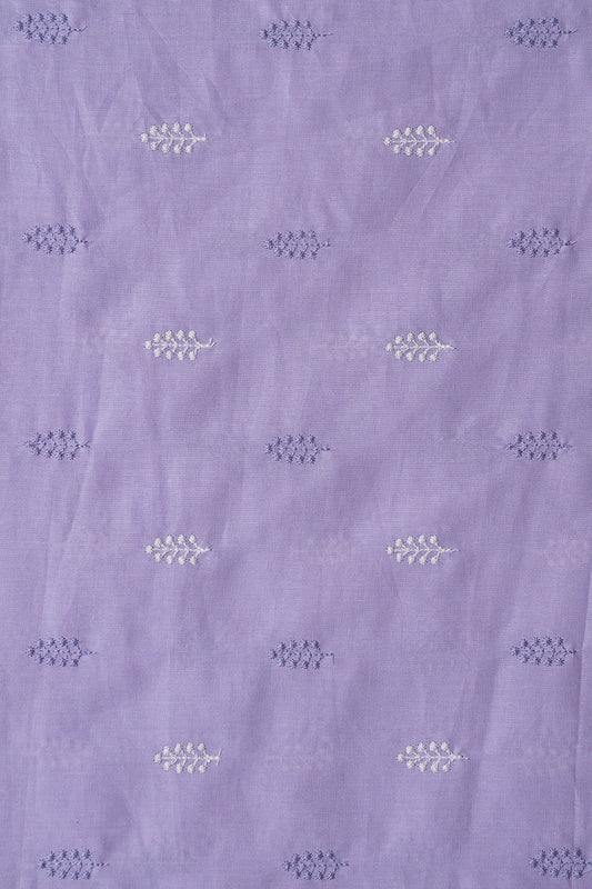 AIzaSyBcstauz-XMPRhEY21AUzeo032pxrXB5Ug - Lavender And White Thread Leafy Embroidery On Lavender Pure Mul Cotton Fabric