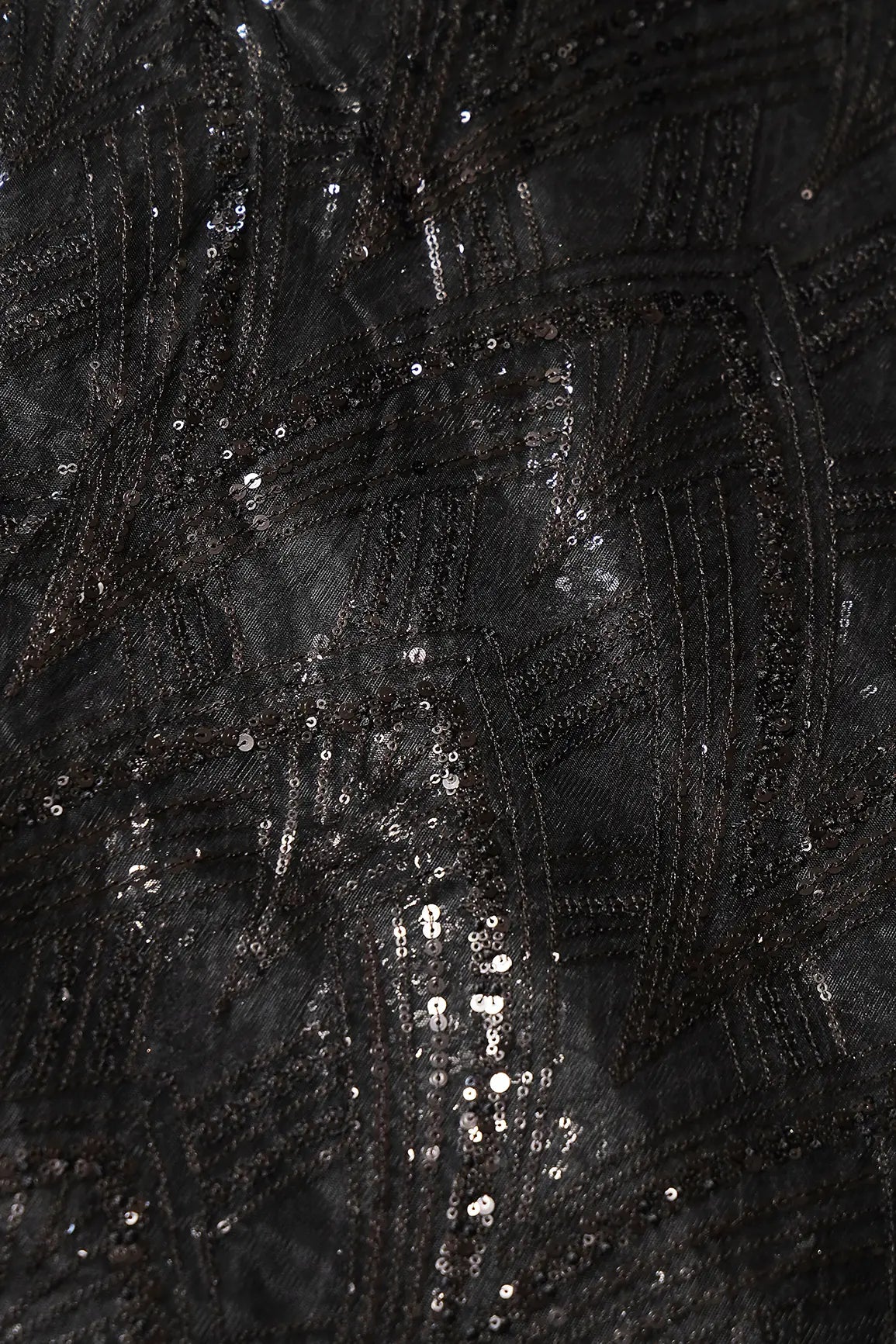 AIzaSyBcstauz-XMPRhEY21AUzeo032pxrXB5Ug - Black Thread With Sequins Geometric Embroidery Work On Black Soft Net Fabric