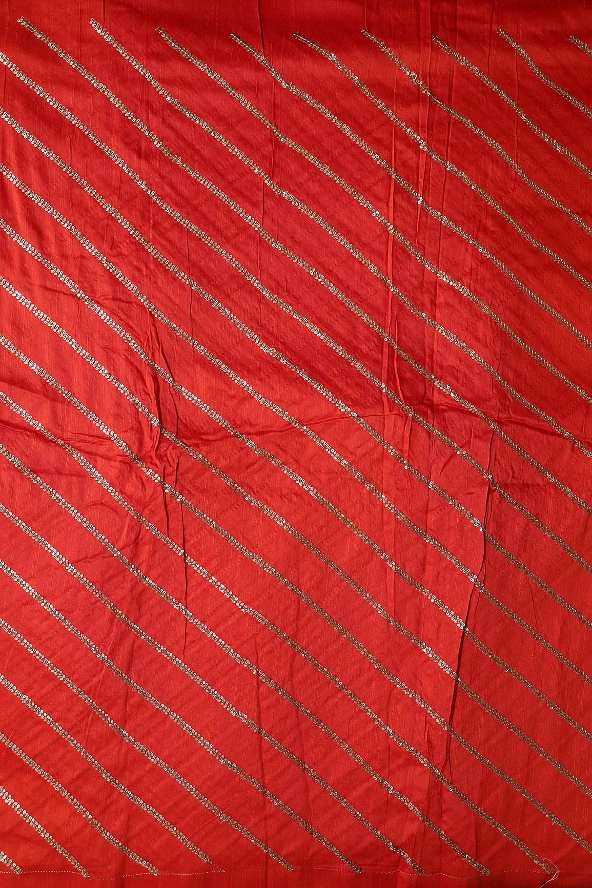 AIzaSyBcstauz-XMPRhEY21AUzeo032pxrXB5Ug - Gold Sequins With Gold Zari Stripes Embroidery Work On Dark Orange Raw Silk Fabric