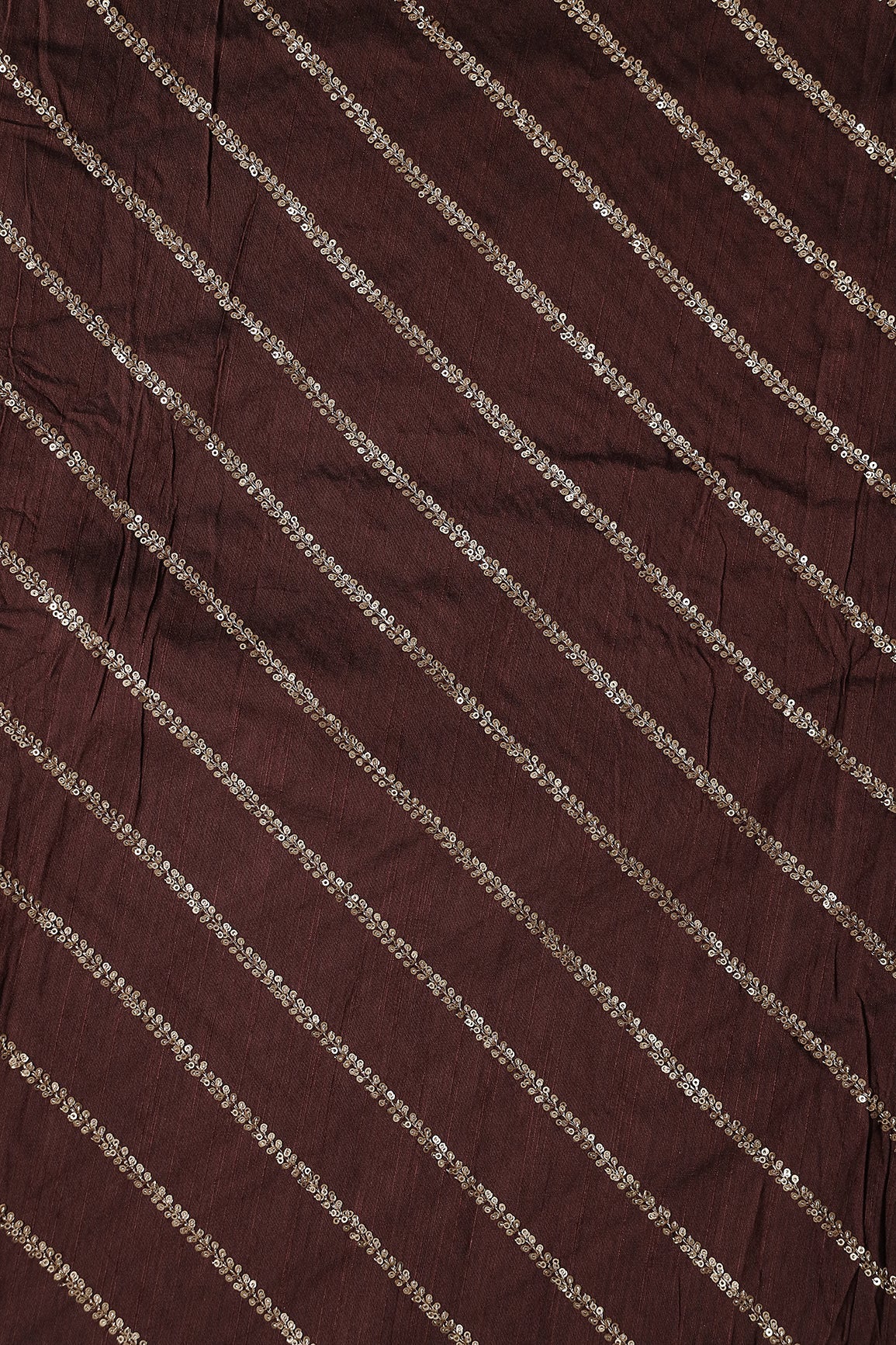 AIzaSyBcstauz-XMPRhEY21AUzeo032pxrXB5Ug - Gold Sequins With Gold Zari Stripes Embroidery Work On Brown Raw Silk Fabric